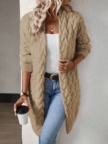 Chiquease Plain Long Sleeve Casual Cardigan,Long Sleeve Tops - Khaki - View 1