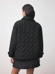 BizChic Quilted Black Loose Padded Coat Fall Women Outfits Thermal - Black - View 10