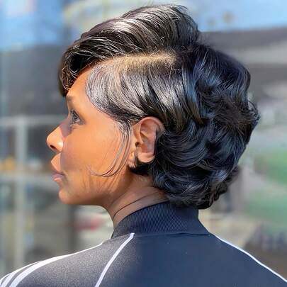 精灵短发人发假发蕾丝前部人发假发 13x4 短卷发波浪真人实惠蕾丝前部假发便宜耳对耳假发适合初学者