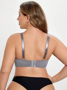 1pc Minimalist Lace Patchwork Padded Underwire Brassiere, Plus Size Women Lingerie - Grey - View 2