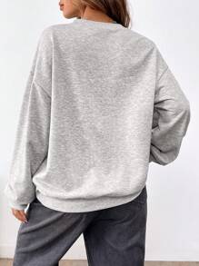 Chiquease Women's Casual Ruffle Trim Crew Neck Long Sleeve Sweatshirt Pullover Fall - Grey - View 2