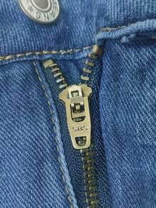 女士时尚百搭水洗不对称口袋宽松牛仔裤，Y2K 新款阔腿牛仔裤，街头潮流，宽松，休闲，时尚，褶皱，长裤 - 藍色 - 查看 5