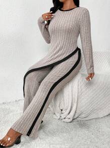 SHEIN Frenchy Bộ 2 món dệt kim thanh lịch viền bất đối xứng cỡ lớn dành cho nữ - Nhiều màu - Xem 4