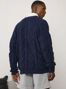 Forever 21 Boucle Relaxed Fit Cardigan In Navy Blue - Navy Blue - View 3