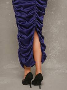 L'Amorae Vestido camisero elegante midi con detalle de costura en el busto y drapeado