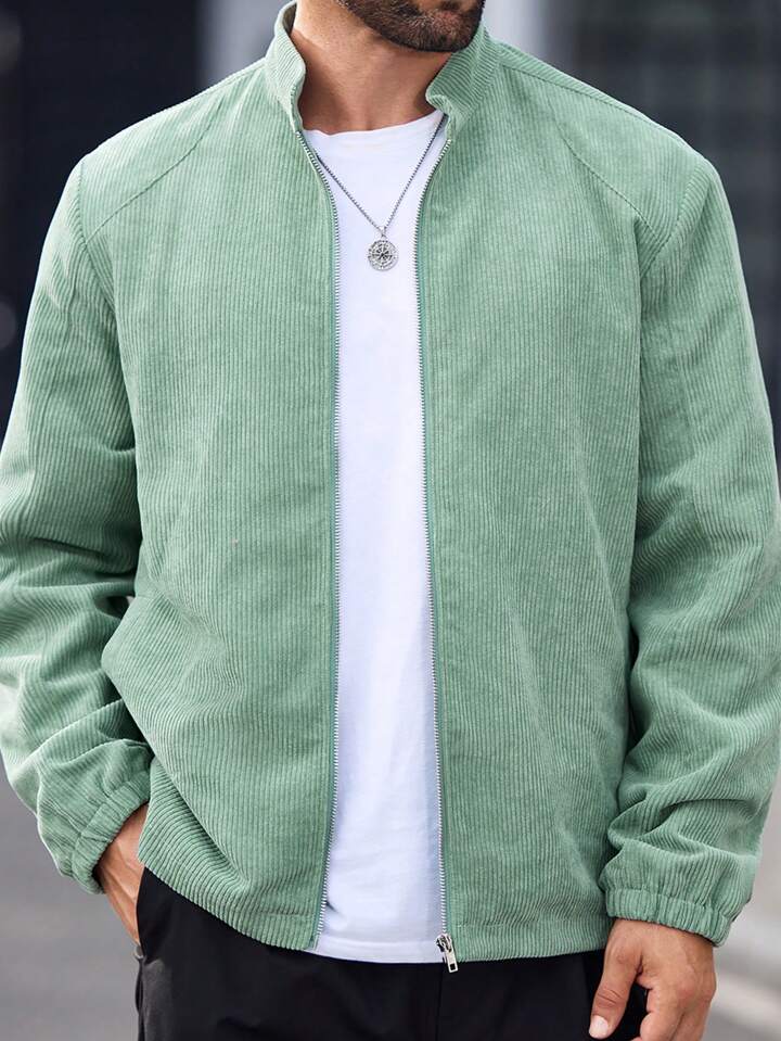 Manfinity VCAY Men's Slim Fit Stand Collar Zip-Up Jacket