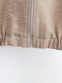 SHEIN LUNE Solid Color Casual Zip-Up Set Fall Cloth For Women - Khaki - View 5