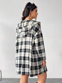 SHEIN EZwear Plus Size Women's Plaid Print Hooded Long Sleeve Jacket With Pockets - Multicolor - View 3