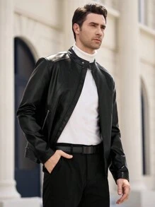 Manfinity VCAY Men's Woven Slim Fit Casual Jacket, Suitable For Autumn & Winter - Black - View 3