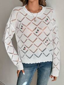 SHEIN LUNE Embroidered Long Sleeve Sweater For Women