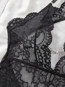 1 件女式蕾丝蝴蝶结紧身衣，坏蛋造型 - 黑色 - 查看 5