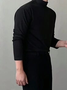 DAZY 男士休闲纯色黑色长袖保暖 T 恤，秋季