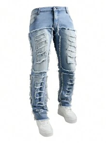 Manfinity LEGND Quần Jeans Ôm Vừa Vặn Thường Ngày Màu Xanh Nhạt Cỡ Lớn Cho Nam - Rửa nhẹ - Xem 1
