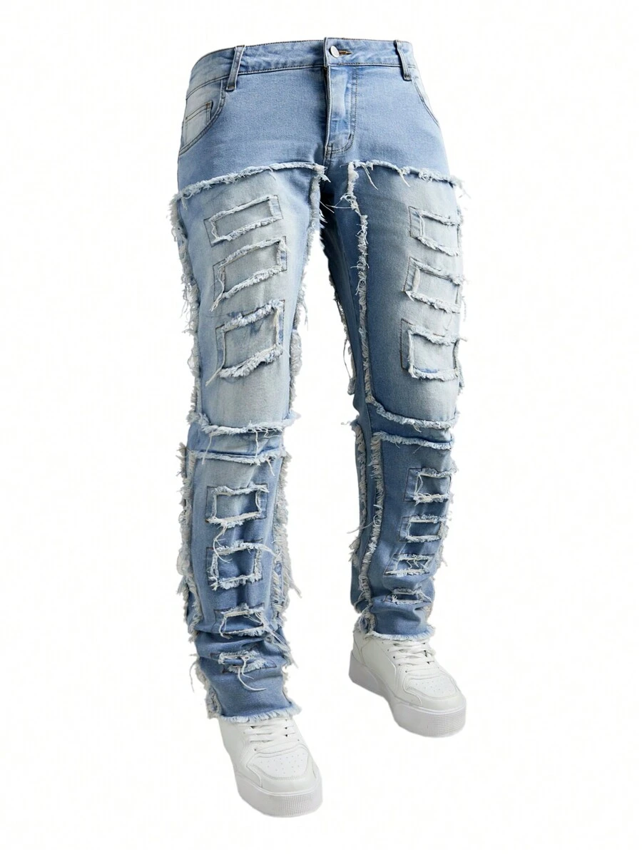 Manfinity LEGND Quần Jeans Ôm Vừa Vặn Thường Ngày Màu Xanh Nhạt Cỡ Lớn Cho Nam - Rửa nhẹ - Xem 1