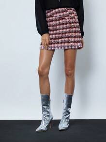 Maija Women's Two-Tone Front Button Elegant Skirt - Pink - View 4