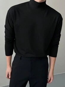 DAZY 男士休闲纯色黑色长袖保暖 T 恤，秋季