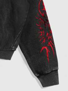 ROMWE MEN Goth Men Casual Contrast Color Printed Zip-Up Hoodie, Fall, Long Sleeve Top - Black - View 3