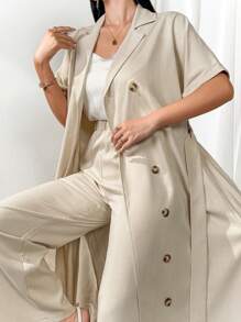 Modelyn 2pcs Women's Front Button Short Sleeve Casual Top & Pants Set Perfect For Business/Work/Cocktail Party/Wedding/Daily/Graduation Women Two-Piece Outfits 2 Pieces Set