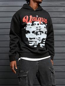 PAVTROS Manfinity Streetrush Men Loose Thickened Fleece Hooded Sweatshirt With Print - Black - View 6