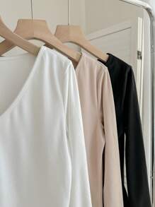 SHEIN LUNE 3 piezas/paquete Camisetas térmicas de cuello en V para mujeres - Multicolor - Ver 3
