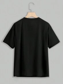 INAWLY 大码女式休闲卡通印花落肩宽松 T 恤，夏季，卡通图案 T 恤图案 T 恤女式上衣 - 黑色 - 查看 2