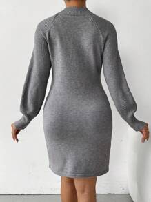 SHEIN Clasi 纯色立领扭纹细节长袖毛衣连衣裙 - 灰色 - 查看 2