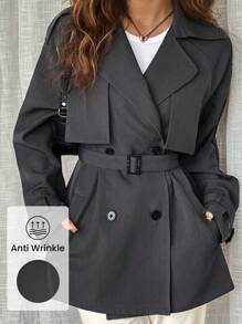 SHEIN EZwear 1 件灰色抗皱休闲风衣，秋季 - 灰色 - 查看 1