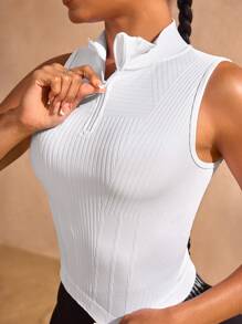 Lifespree 女士纯色简约日常无缝无袖运动背心 - 白色 - 查看 1