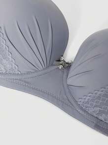 1pc Minimalist Lace Patchwork Padded Underwire Brassiere, Plus Size Women Lingerie - Grey - View 3