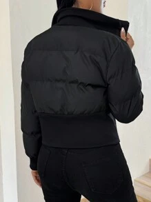 Chiquease 女士拉链口袋长袖街头时尚夹棉外套冬季服装 - 黑色 - 查看 2