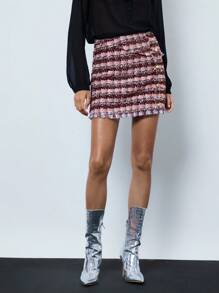 Maija Women's Two-Tone Front Button Elegant Skirt - Pink - View 5