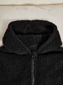 Chaqueta con capucha de manga larga con cremallera frontal de unicolor para niñas preadolescentes, uso casual diario
