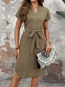 EMERY ROSE Women's A-Line Waist Belted Dress Casual Dress Summer - Mocha Brown - View 6