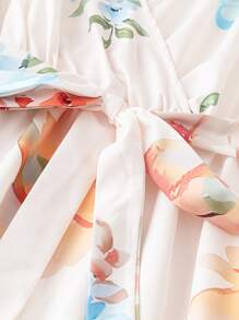 SHEIN Clasi Vestito a maniche lunghe con scollo a V e stampa floreale colorata, taglia curvy - Multicolore - Visualizzare 6