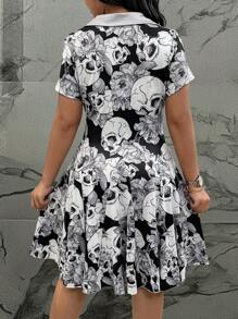 Calvaya Vestido casual de manga corta, cuello de polo a rayas, talla grande