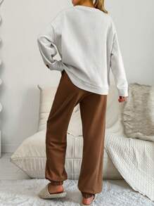 RueChic Set de lounge cu umăr căzut grafic Slogan