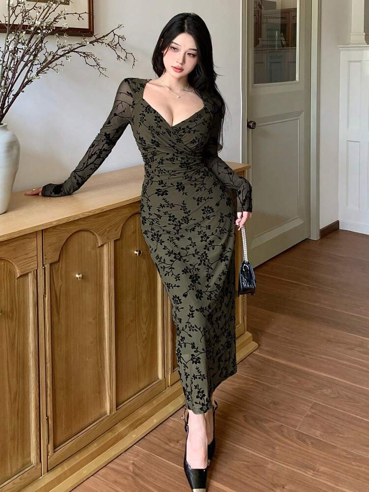 Women's Full Print Chiffon Long Sleeve Party/Homecoming Fall Long Dress Elegant Maxi Dress Floral Dresses For Women