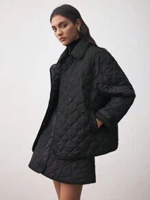 BizChic Quilted Black Loose Padded Coat Fall Women Outfits Thermal - Black - View 6