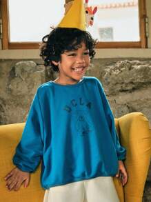 SHEIN 1 pezzo Maglione ampio con stampa di orso cartoni animati carino/retrò/casual, adatto sia per i ragazzi che per le ragazze, primavera/autunno/inverno - blu polveroso - Visualizzare 10