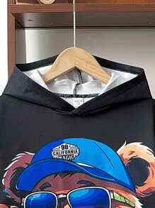 SHEIN Leap Crew 男童秋装 青少年男童 男童秋装 青少年男童 男童长袖衬衫 纽扣衬衫 长袖衬衫 黑色图案衬衫 秋季衬衫 趣味衬衫 黑色衬衫 男童连帽衫 - 黑色 - 查看 5