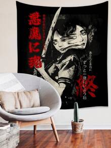 ROMWE Goth 1pc Dark Fantasy Anime Girl Print Polyester Tapestry, Suitable For Home Decor, Camping, And All Season Use - Multicolor - View 3