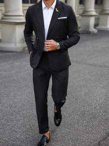 Manfinity Bizformal 2 stuks heren effen kleur mode dubbelrijs jasje en broek pak set
