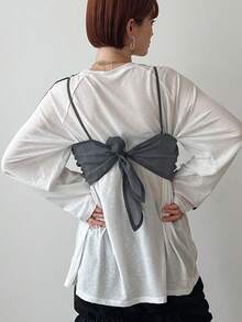 FRIFUL 女士夏季纯色露背系带短款吊带背心 - 灰色 - 查看 6