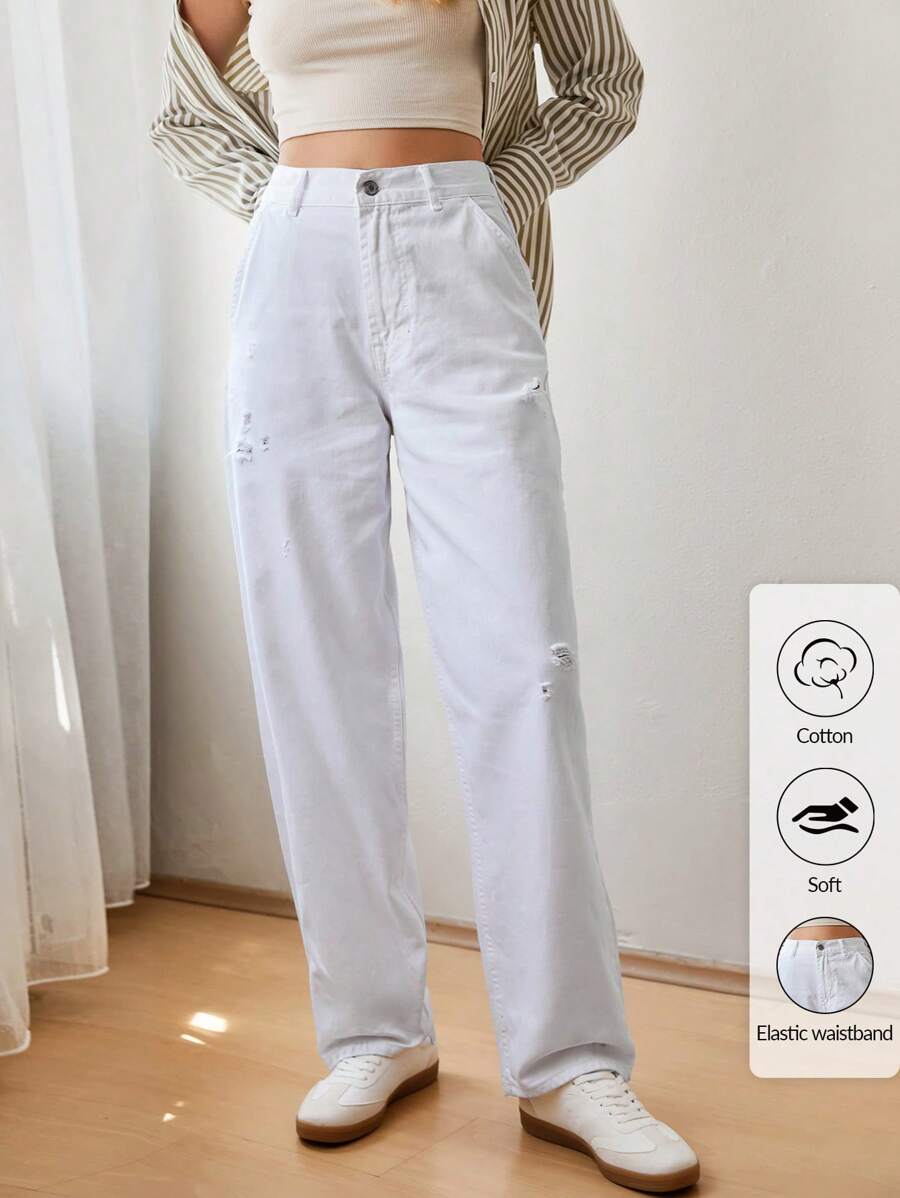 SHEIN Cottnline WOMEN FASHIONABLE SKATER FLARE JEANS - Beige - View 1