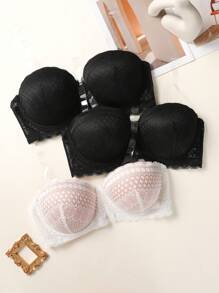 3件套大码蕾丝文胸带钢圈内衣 - 彩色 - 查看 5