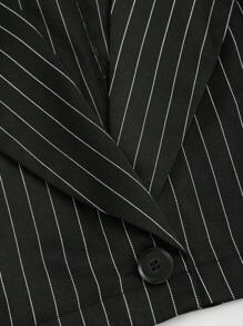 Sweetra 2 件套女士休闲条纹衬衫（翻领）和细肩带连衣裙套装 - 黑色 - 查看 7