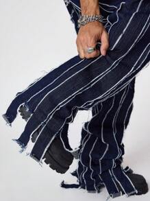 PAVTROS Quần Jeans Ống Loe Miếng Dán Denim Xanh Đậm Cho Nam - Rửa tối - Xem 4