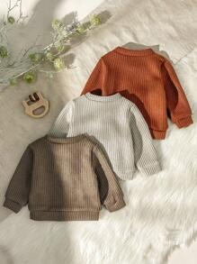 SHEIN Vintaside Kids 男婴休闲宽松圆领长袖露肩毛衣，秋冬 - 彩色 - 查看 2