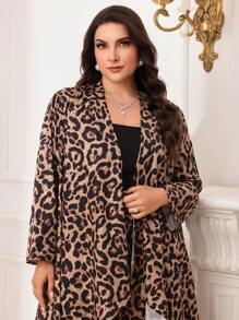 Modelyn 2pcs Plus Size Leopard Print Long Sleeve Jacket And Pants Casual Set - Multicolor - View 6