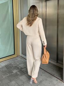 SHEIN Unity Women's Formal Suit Set, Office & Casual Wear, Short Blazer, Graduation Outfit - Apricot - View 2